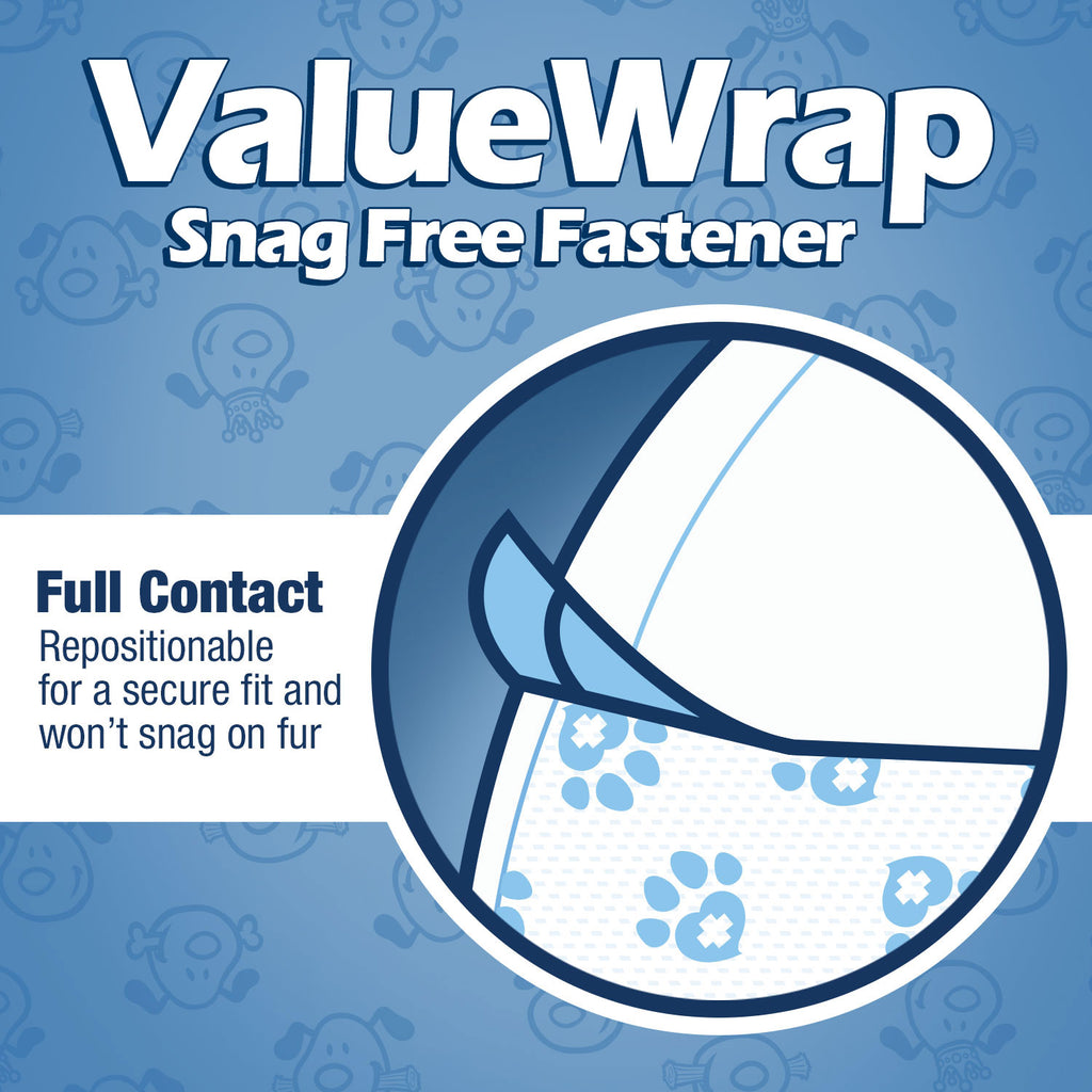 NEW- ValueWrap Male Wraps, Disposable Dog Diapers, 1-Tab Large, Lavender, 144 Count - Snag-Free Fastener, Leak Protection, Wetness Indicator 